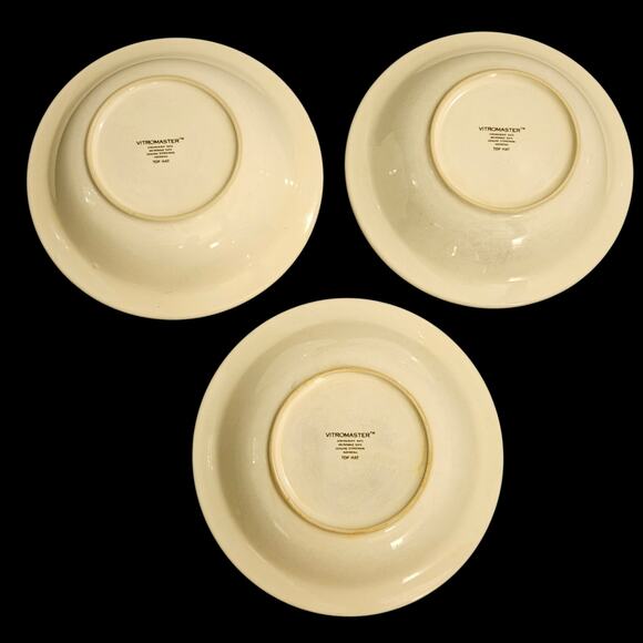 Vitromaster Top Hat Stoneware Bowls Set of 4 7" Black Geometric Rim - Picture 5 of 6